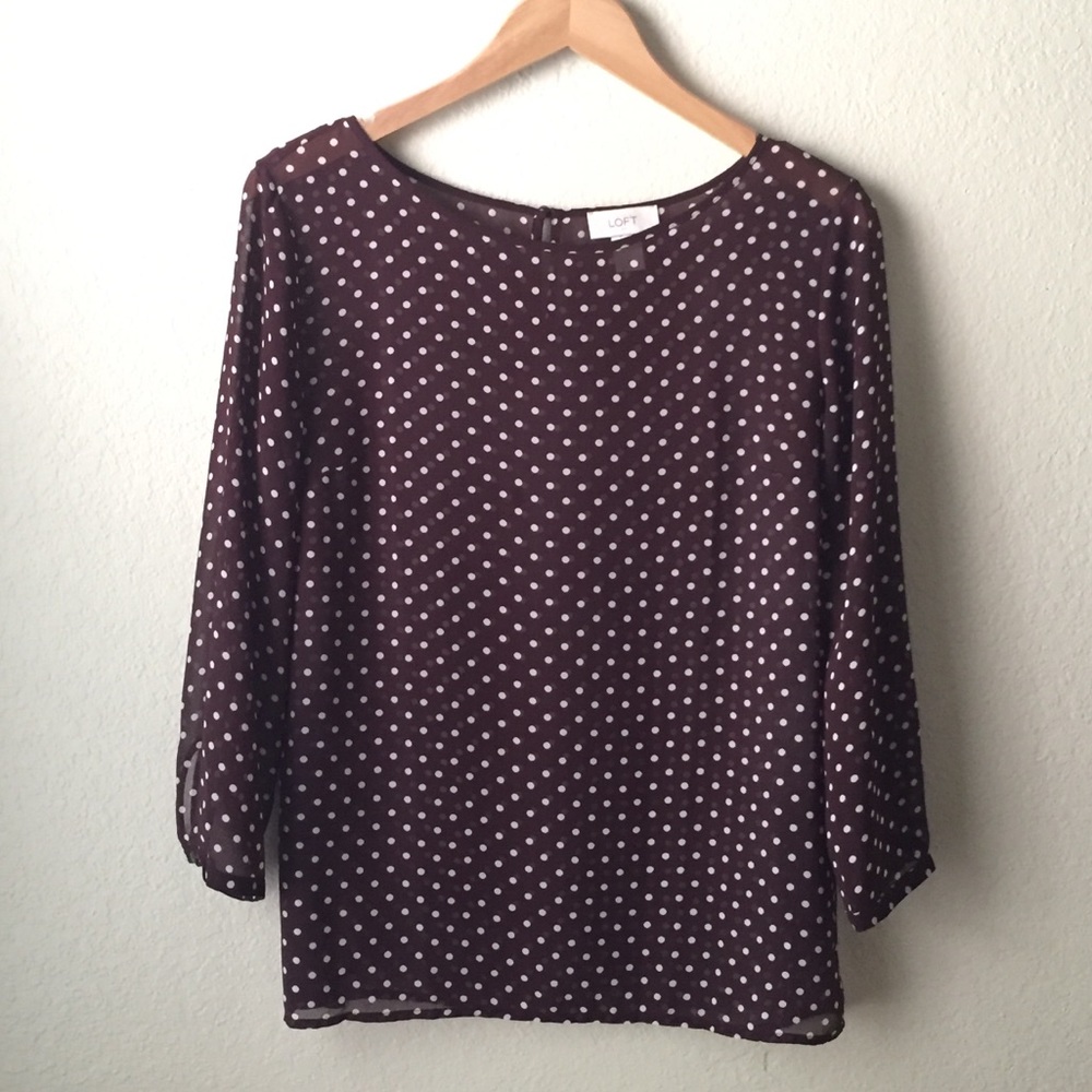 LOFT ¾ sleeve polka dot blouse